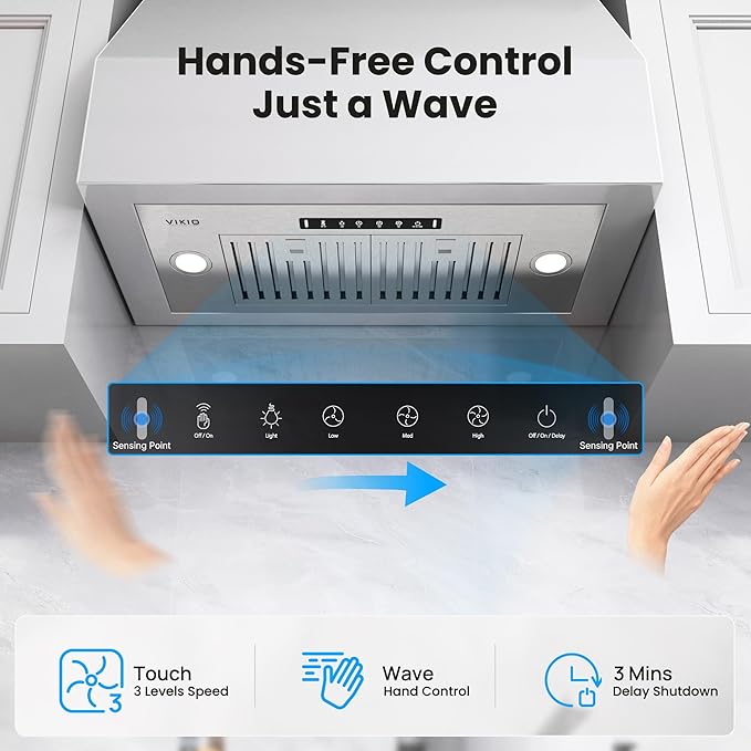 Range Hood Insert 30 Inch, 980 CFM Built-in Kitchen Vent Hood, Ducted/Ductless Convertible, Stainless Steel Range Hood with Gesture & Touch Control, Kitchen Hoods for Over Stove