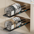 2 Pack Pots and Pans Organizer Under Cabinet, 22" Deep Expandable Pull Out Pot Lid Organizer and Storage with 10 Adjustable Dividers No Drill Pot and Pan Holder Rack with Handle Bracket(Black)