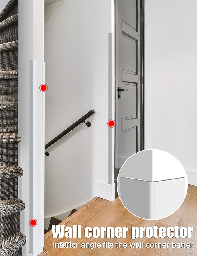 ‎Frychee Wall Corner Protector, Walls Edge Protector，Self-Adhesive Wall Corner Guards,PVC Double Side Edge Protector， Furniture Stairs Guard (4, 2.5x150cm/0.98x59.1in)