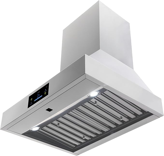 36 Inch Professional Range Hood, 1000 CFM Wall Mount Vent Hood with Efficient, Ultra-Quiet Multi-Speed DC Motor, LED Lights - Stainless Steel