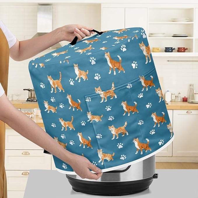 Pressure Cooker Cover for Women,Orange Cat Insulated Rice Cooker Cover with Easy to Clean Lining Waterproof Dust Cover with Pockets for Instant Pot 3 Quart Appliance Cover