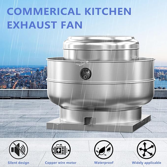 Restaurant Hood Grease Rated Exhaust Fan Food Truck Exhuast Fan Direct Drive Centrifugal Upblast Exhaust Fan 2HP 208-230V Single Phase Motor 6300 CFM, ETL Listed