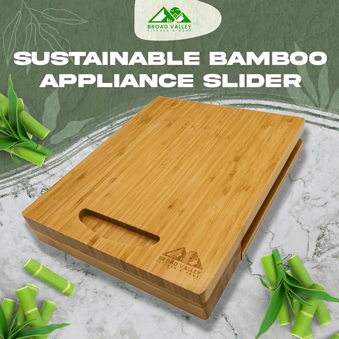 Bamboo Appliance Slider - Wooden Tray for Kitchen Appliances, Coffee Station and Kitchen Organization - Appliance Sliders for Kitchen Appliances, Slider for Coffee Maker 14" L x 12" W x 2" T