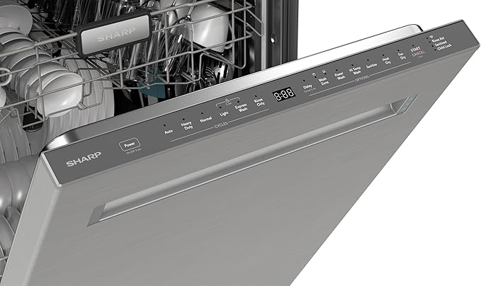 SHARP SDW6767HS Smart Dishwasher Works with Alexa. Includes LED Interior lights, Stainless Steel interior, Heated Dry with Fan Assist, Wash Zone cleans half load on either rack, Adjustable Third Rack