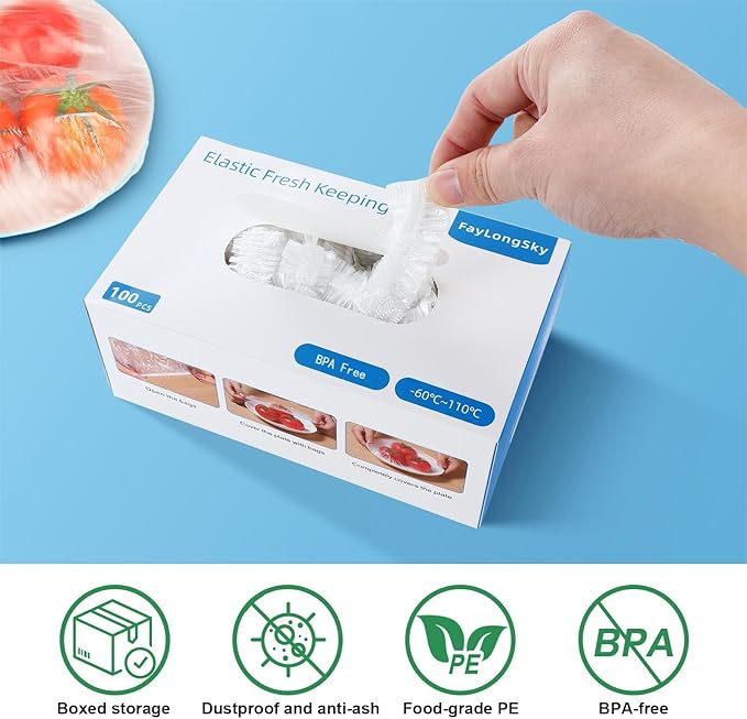 100 Boxed Bowl Covers Bread Proofing Plastic Wrap for Food Shower Caps for Sourdough Bread Baking Rising Elastic Reusable BPA Free Food Grade (Diameter 11")