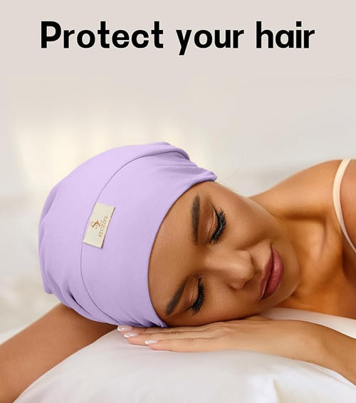 100% Mulberry Silk Bonnet for Sleeping for Curly Hair and Braids, Wrap with Adjustable Strap for Women and Men,Real Silk, Not Satin（1Pc,Lavender