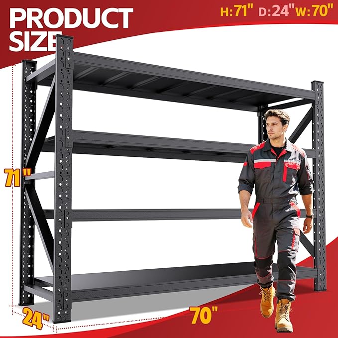 7000LBS Storage Shelves Heavy Duty, Metal Storage Shelves 4 Tier Units Adjustable Utility Rack Shelf, Heavy Duty Garage Racks Shelving for Basement, Industrial, Garage Shelving 71" W x 24" D x 70" H