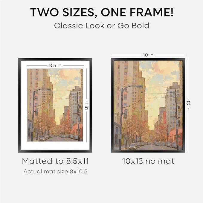 Homeforia Black 10x13 Picture Frame, High End Metal 10x13 Poster Frames with Mat 8.5x11, 10 x 13 Black Frames Matted to 8.5 x 11 inch Photo, 10 by 13 Hanging Frames, Tempered Glass, Wall Kit, Set of 2