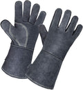 OZERO 932℉ Leather Forge Welding Gloves 14-inch Heat Resistant Grill BBQ Glove with Flame Retardant Long Sleeve and Insulated Lining for Men and Women Gray