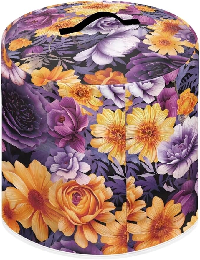 Flower Print Pressure Cooker Cover for 8 Quart Instant Pot and Air Fryer Accessories, Stain Resistant Washable Round Protective Cover Electric Appliance Cover with Front Pocket
