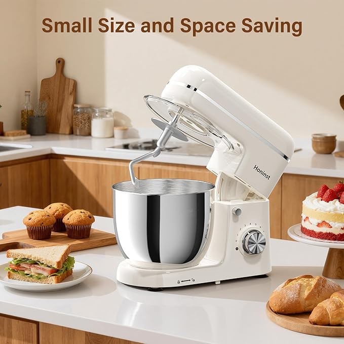 Stand Mixer, 3-In-1 8-Speed 660W 6.5QT Tilt-Head Food Electric Mixers with Bowl, Dough Hook, Whisk and Beater, Kitchen Mixer for Baking, Cake and Most Home Cooks, Beige