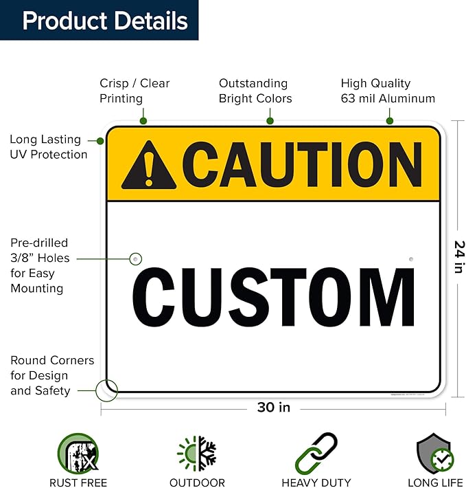 Custom Caution Sign, Ansi Sign, Osha Compliant, 24x30 Inches, Rust Free .063 Aluminum, Fade Resistant, Made in USA by My Sign Center