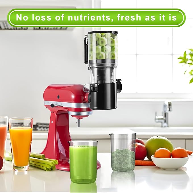 Masticating Juicer Attachment for KitchenAid Stand Mixer,Slow Cold Press Juicer for Kitchenaid Accessory with 4.5" Large Feed Chute,2 * 28oz Cups for Whole Fruits & Vegetables by Aifeel