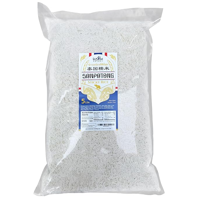Fusion Select Sanpatong Thai Sticky Rice - Authentic Glutinous Khao Niao Sweet Rice from Thailand - Uncooked Bulk Rice Bag for Making Dessert, Roasted Pork Dishes, Asian Food - Zero GMO or Gluten