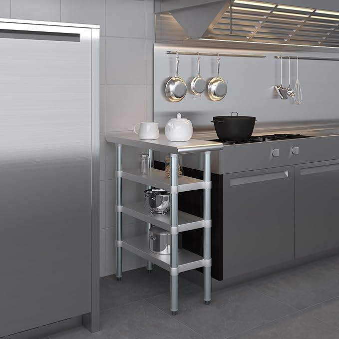 30 in. x 12 in. Stainless Steel Work Table with Three Bottom Shelves | NSF Kitchen Prep Table | Utitly Metal Table