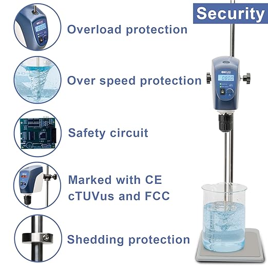 ONiLAB Electric Overhead Stirrer, LCD Digital Overhead Stirrer Mixer with Stirring Rod and Stand，Powerful 20L ，10000 mPas ， 50~2200RPM （Stand Included), Dark Blue