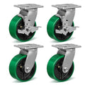 5 Inch Caster Wheels Heavy Duty, Polyurethane on Steel Wheel, Set of 4 Industrial Casters Load 4000lbs, Plate Caster for Carts, Pallet Trucks, Industrial Equipment(2 Brake & 2 Swivel)
