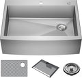 DELTA FAUCET Delta Lenta 33-inch Retrofit Farmhouse Apron Front 16 Gauge Stainless Steel Single Bowl Kitchen Sink for Undermount/Drop-In Installation with Accessories, 95J132-T33S-SS