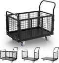 Platform Truck Cart with Cage, 5 in 1 Foldable Heavy Duty Platform Cart, 2500 LBS Capacity Heavy Duty PushCart with 4 Casters for Grocery, Laundry, Warehouse, Pantry, Garden