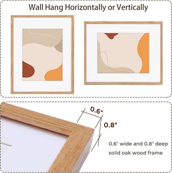 Fun Memories 16x20 Picture Frame for Wall, 16 x 20 Solid Oak Wood Frames, Tempered Glass, 16x20 Picture Frame with Mat for 11x14, 16 by 20 Wood Frames, 16 x 20 Matted Poster Frame, Natural Oak Color