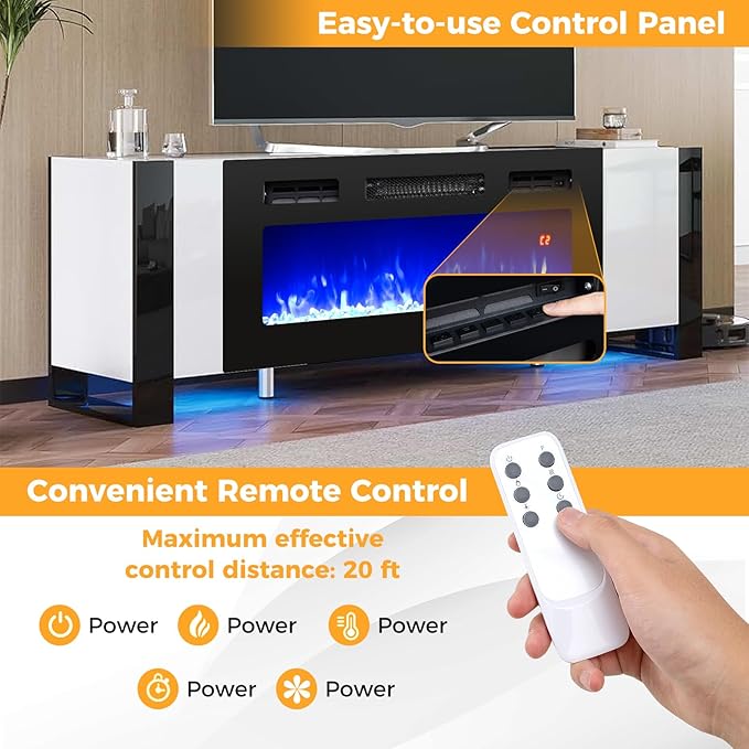 Tangkula 36 Inches Electric Fireplace, 5,000 BTU Fireplace Insert with LED Light Strips, Remote, Crystal Stones & Adjustable Flame Effect, 1-8H Timer, Thermostat & Overheat Protection
