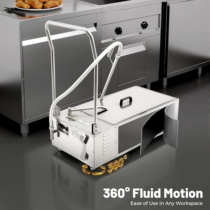 Mobile Fryer Filter Machine, 370W 110V 55L/14.5 Gal Commercial Oil Filler Cart Truck Separator Stainless Steel Cooking Oil Filtration System with 10L/2.64/Gal/min Pump for Supermarket Restaurant