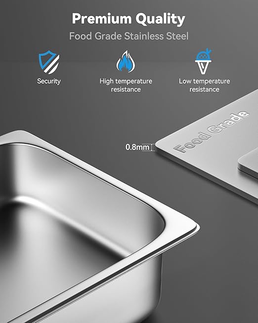 8 Pack Hotel Pans with Lids, 1/3 Size 6" Deep Stainless Steel Steam Table Pan 22 Gauge Anti Jam Commercial Food Pans for Hotel, Party, Buffet, Catering Supplies