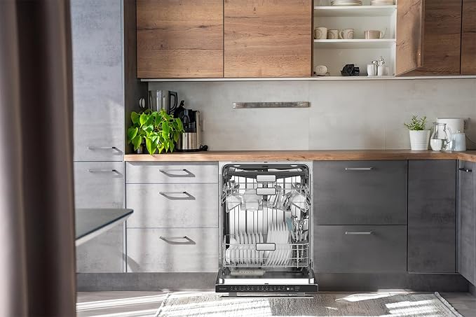 SHARP SDW6757ES Slide-In Dishwasher, Stainless Steel Finish, 24" Wide, Soil Sensors, Premium White LED Interior Lighting, Smooth Glide Rails, Heated Dry Option, Responsive Wash Cycles, Power Wash Zone