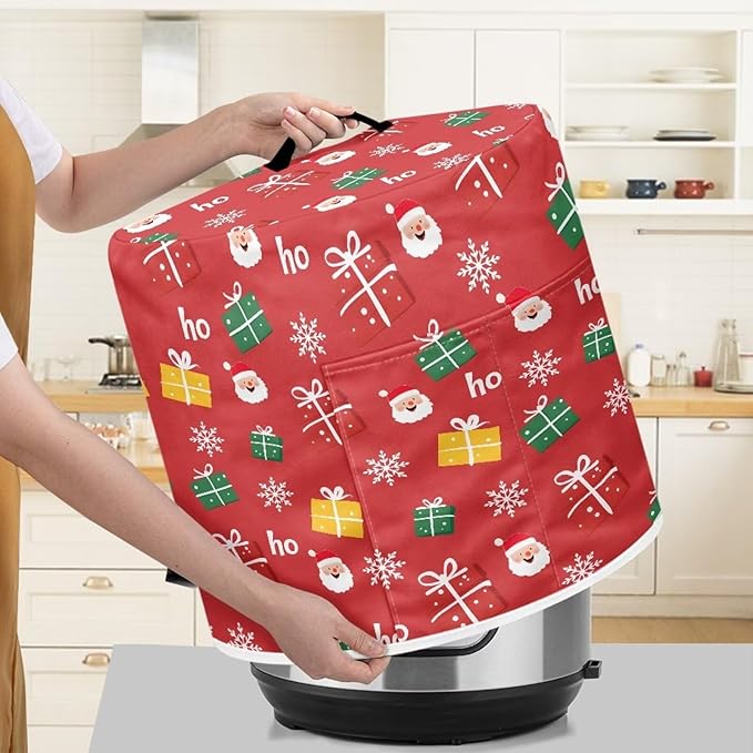 Pressure Cooker Cover for Women,Santa Claus Print Dust Protection Insulated Rice Cooker Cover Lining Dust Cover with Pockets for Instant Pot 8 Quart Appliance Cover