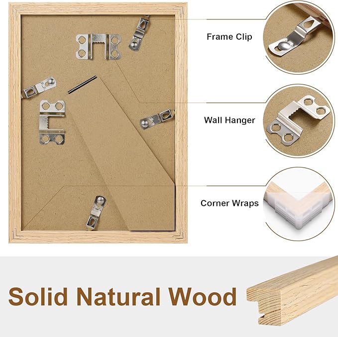 Vittanly 5x7 Picture Frame, Solid Wood Frame with Plexiglass, Includes 4x6 Mat, Wall Hanging or Tabletop for Home Decor, Natural, 1 Pack