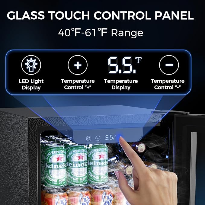 68 Cans Beverage Refrigerator Cooler,1.7 cu.ft Mini Fridge with Seamless Stainless Steel & Glass Door for Beer, Soda,Wine, Digital Temperature Control for Home Office Bar