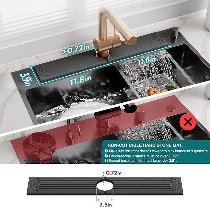Kitchen Sink Splash Guard – Stone Diatomite Faucet Drying Matt, Modern Kitchen Sink Accessories for Countertop (Dark Grey, 23.6"x3.9")