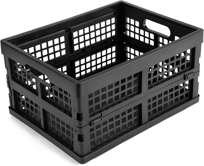 16L Plastic Collapsible Storage Crates,Folding Crates Storage,Pack of 4,Black