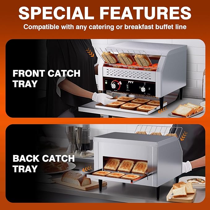 PYY Commercial Conveyor Toaster 450 Slices/Hour, Electric Conveyor Belt Toaster for Toast, Bun, Bagel, Bread, Heavy Duty Stainless Steel Toaster Oven for Restaurant, Bakery, Buffet Use