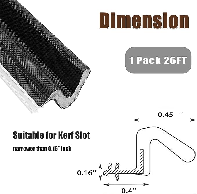 26 FT Door Frame Kerf Non-Adhesive Weather Stripping Seal Strip PU Foam, PE Cover, Groove Slot Installation for Large Gap, Sound Heat Insulation, Dust Water Prevention (26ft, Black, Flanged)