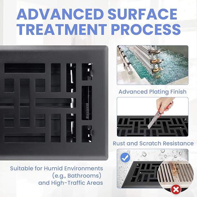 4x10 Inches 6 Pack Heavy Duty Walkable Floor Register - Easy Adjust Air Supply Lever Decorative Floor Vent Covers, Seattle Design Vent Covers for Home - Matte Black