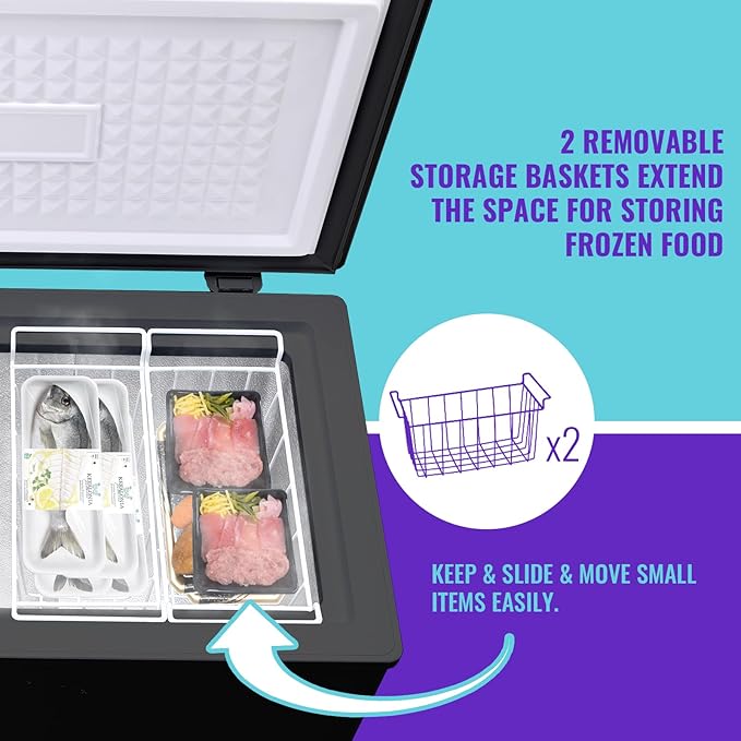 Chest Freezer, Small Deep 4.0 Cubic Feet Black Freezers, Compact Top Open Door with Electronic Panel, Temp Range -12 ℉ to 50 ℉, Two Storage Wire Baskets, Manual Defrost