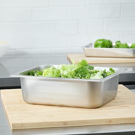 EGGKITPO 1/2 Hotel Pans Half Size 6-Pack 4 Inch Deep Silver Stainless Steel Steam Table Pan Tray for Food, Catering Pan for Cafeterias, Hotel and Restaurant