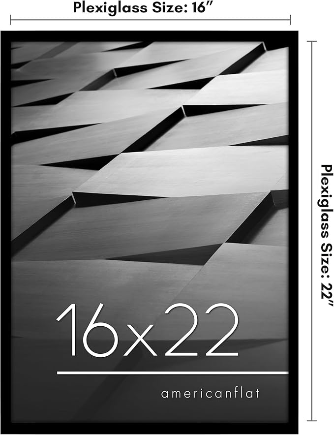 Americanflat 16x22 Picture Frame with Polished Plexiglass - Streamline Collection - Thin Border Picture Frame for Wall Display - Hanging Hardware Included - Black