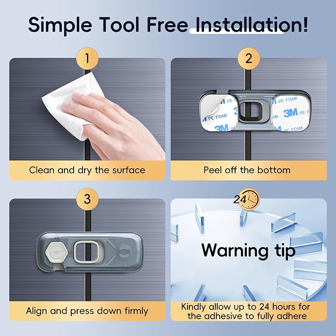 2-Pack Fridge Locks, Child Proof Refrigerator/Freezer Door Lock, Child Safety Cabinet Lock with Adhesive Pads -Freezer Latch to Keep Door Closed for Latches,Drawer,Closets,Oven (Clear-Blue)