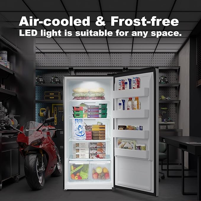 SMETA Upright Freezer with Drawers 21 Cu. Ft, Stand Up Freezer Frost Free, Garage Ready, Energy Saving, Led Light, Standup Full Size Freezerless Standing Freezer for Home, Office