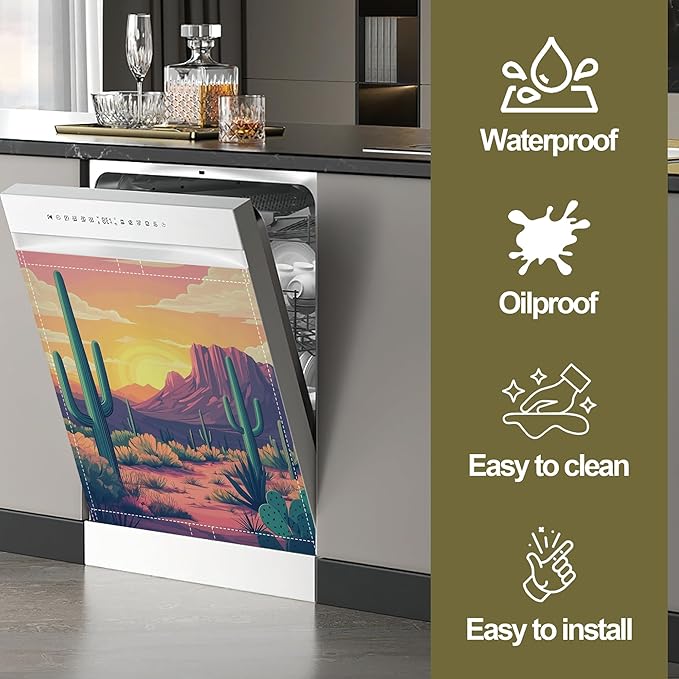 Dishwasher Magnet Cover,Desert Dishwasher Cover Magnetic Cacti Home Appliances Refrigerator Decorative 23" x 26"