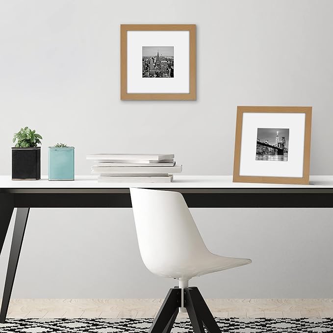 Americanflat 8x8 Picture Frame with Shatter-Resistant Glass - Use as 4x4 Frame with Mat or Display 8x8 Photo Without Mat - Signature Collection - Square Frames for Tabletop and Wall - Dark Oak