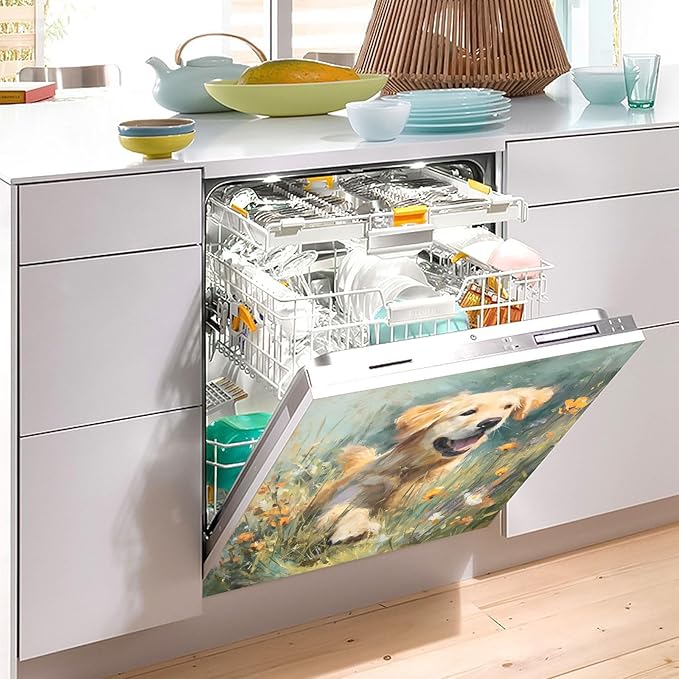 Golden Retriever Dishwasher Magnet Cover Magnet Sticker for Kitchen 23x26in Dish Washer Magnet Cover Refrigerator Magnets Panel Decal Pad