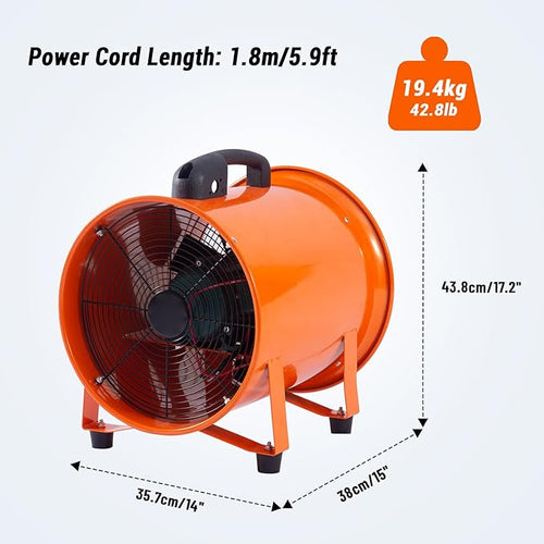 12 in Utility Blower Exhaust Fan with 16.4 ft Duct, 3500 r/min & 3500 CFM Heavy Duty Blower Fan, High Velocity Low Noise Extraction and Ventilation Fan for Ventilating Workshops, Confined Space