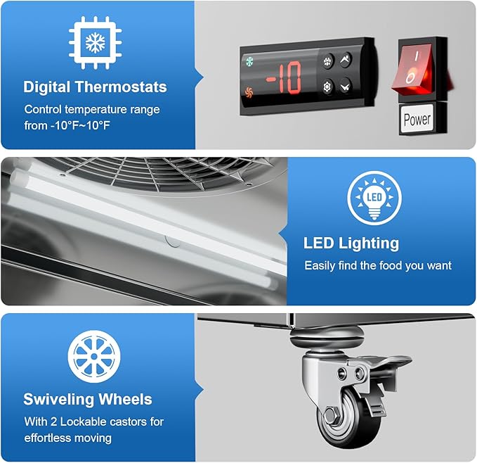 Commercial Freezer 54"W 2 Door Stainless Steel Reach-in Solid Door Upright Freezer Fan Cooling 49 Cu.ft Freezers -8-1°F for Restaurant, Bar, Shop