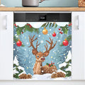 Reindeer Christmas Holly Snow Dishwasher Magnet Cover Magnet Sticker for Kitchen 23x26in Dish Washer Magnet Cover Refrigerator Magnets Panel Decal Pad
