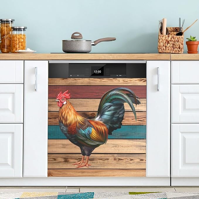 Dishwasher Magnet Cover Rooster Farmhouse Magnetic Refrigerator Panel Decorative Vinyl Fridge Microwave Sticker Home Seasons Decor, 26x23 in