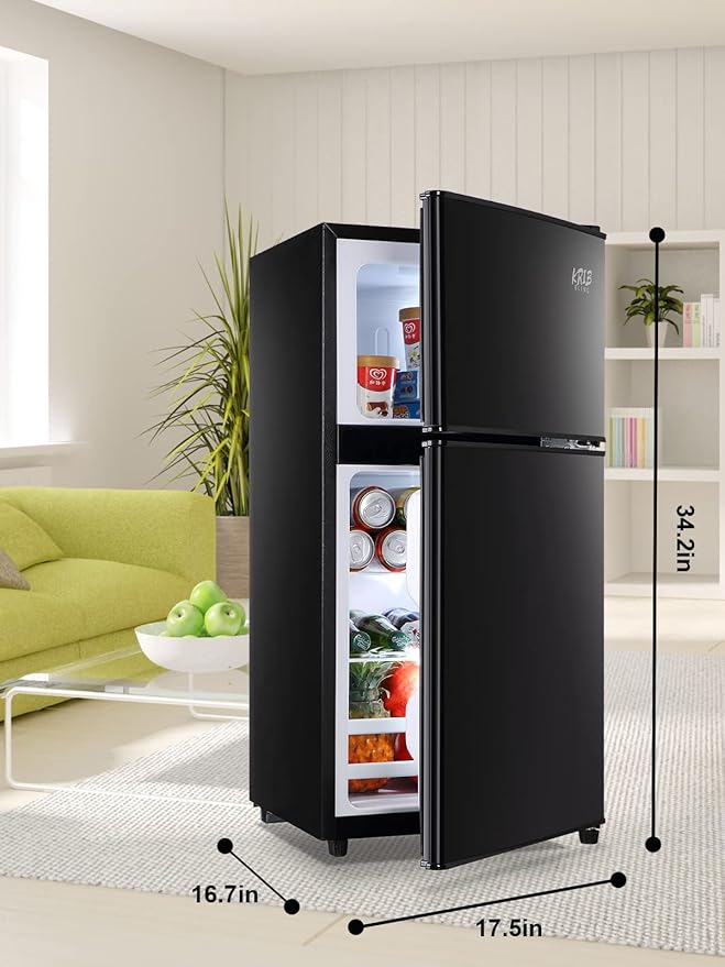 Refrigerator 3.5 Cu.Ft with Freezer,Vintage Double Door,Lock Fresh,7 Level Adjustable Thermostat ct for Dorm, Bar, Office,Kitchen, Apartment，Black