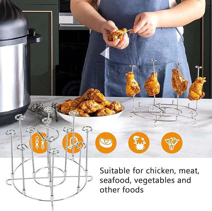 304 Stainless Steel Skewer Stand Set, Multifunction Grill and Dehydration Rack, Fryer Accessories for Pinxia - Food Grade Safety, Durable Design, Ideal for Barbecue and Air Fryer (6QT)